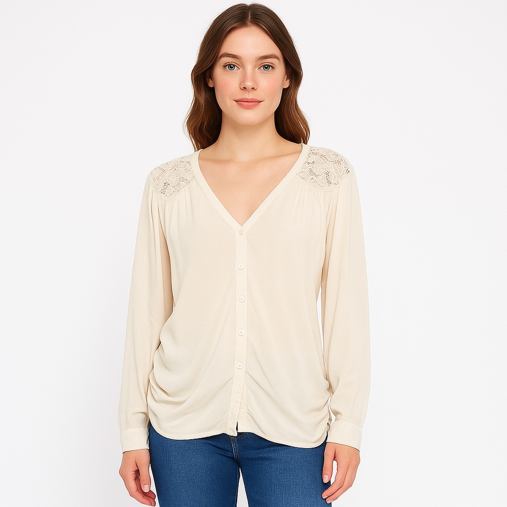 Wishlist Cream Crochet Lace Boho Button Blouse Women’s S/M